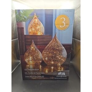 3 Evergreen LED Glass Raindrops Gold Crackle Finish 1759342